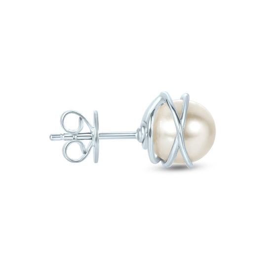 Sterling Silver Freshwater Cultured White Pearl Swirl Push Back Stud Earrings