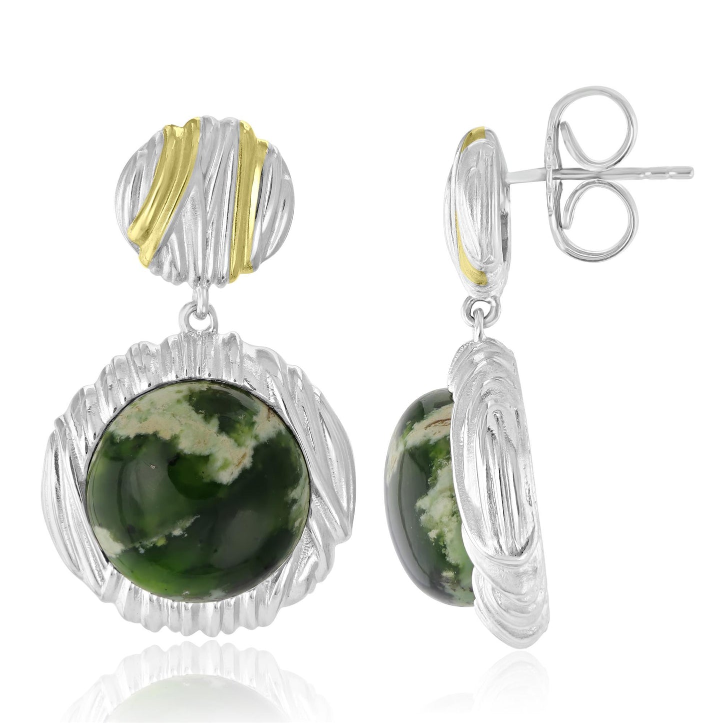 Sterling Silver Woven Round Chrome Chalcedony Gemstone Drop Earrings