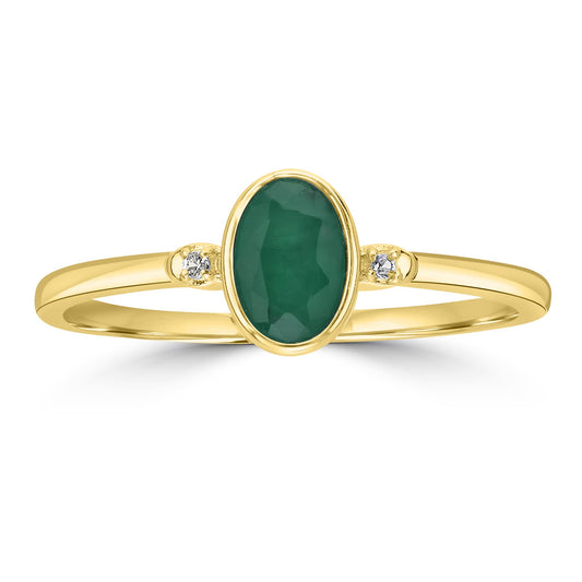Kate 14K Gold Over Sterling Silver Emerald and White Topaz Stackable Oval Ring, Sizes 6 to 8