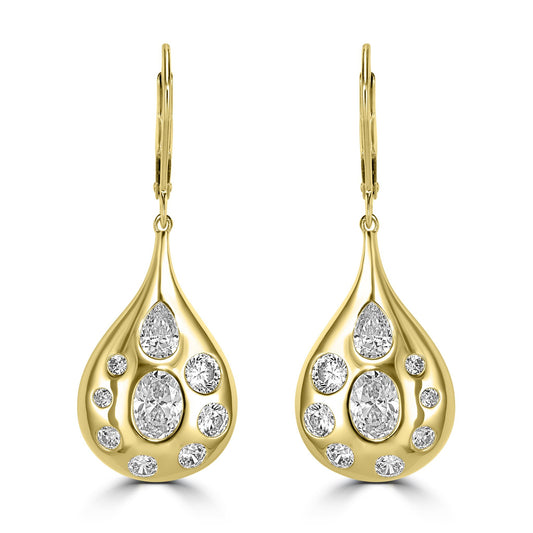 Kathy Levine 14K Gold-Plated Sterling Silver Cubic Zirconia Multi-Shape Teardrop Dangle Earrings