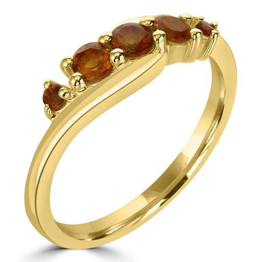 Angela 14K Gold Over Sterling Silver Citrine 5-Stone Wave Ring, Sizes 6 to 8