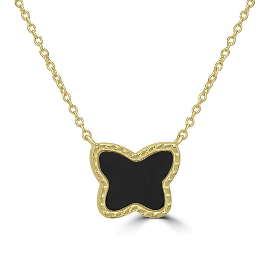 14K Gold over Sterling Silver Genuine Black Onyx Butterfly Pendant Necklace, 18 Inches