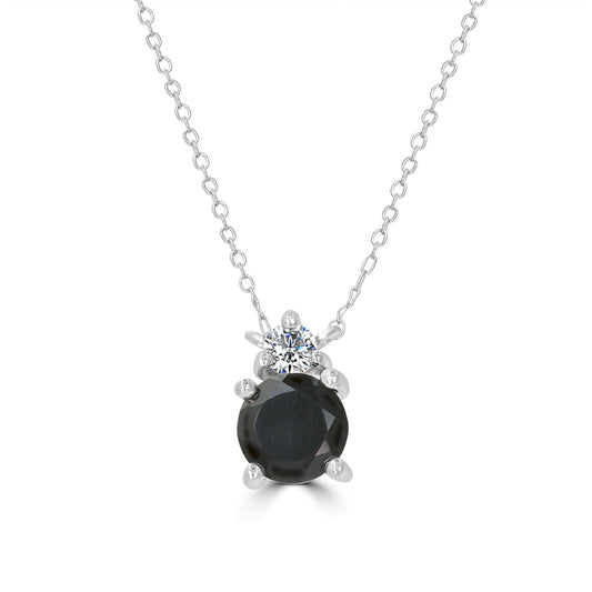 Sterling SIlver Black Onyx and Cubic Zirconia Round Cut Pendant Necklace, 18 Inches