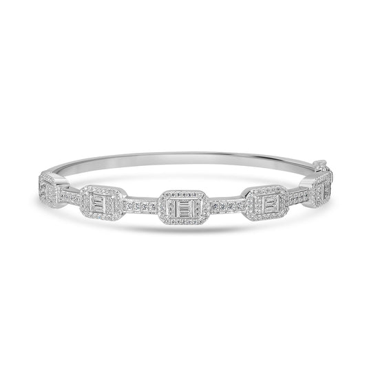 Judy Crowell Jewelry Sterling Silver Rectangle Station Cubic Zirconia Bangle Bracelet
