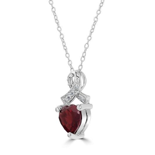 Sterling Silver Garnet Heart Pendant Necklace, 18 Inches