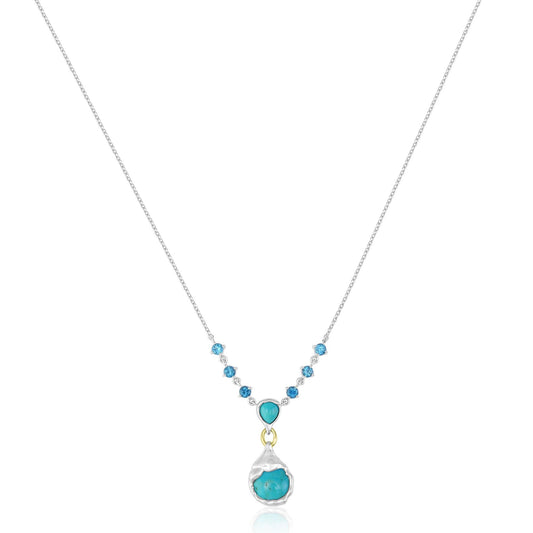 Sterling Silver Pear and Round Turquoise Gemstone Drop Statement Necklace