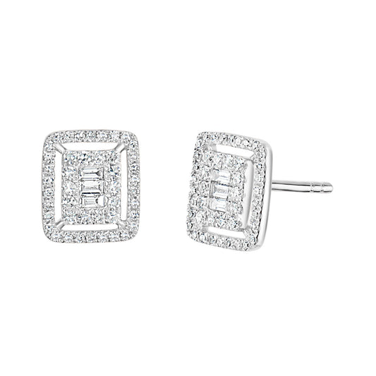 14K White Gold .44 Carat Diamond Rectangular Stud Earrings