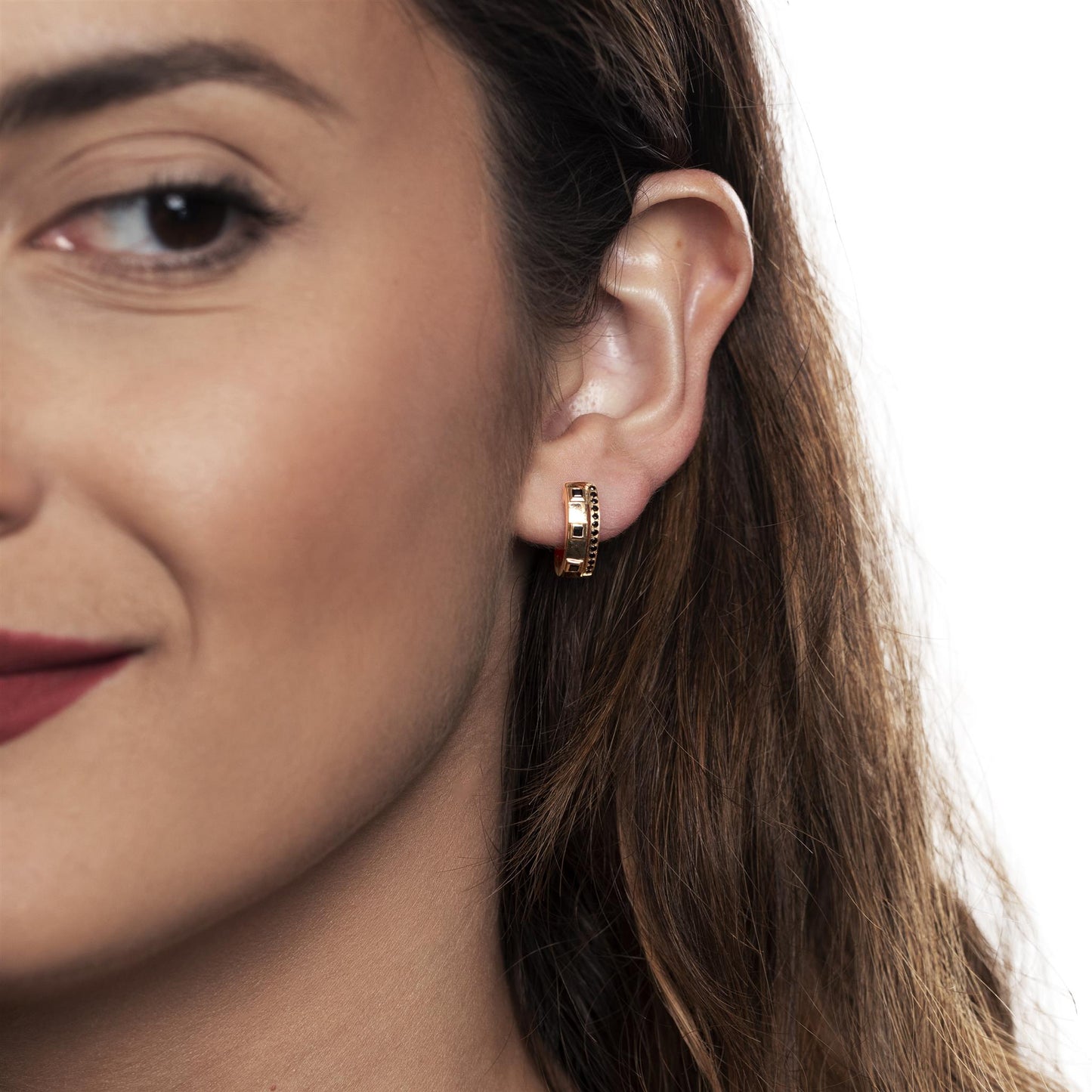 14K Gold .31 Carat Black Onyx Huggie Hoop Earrings