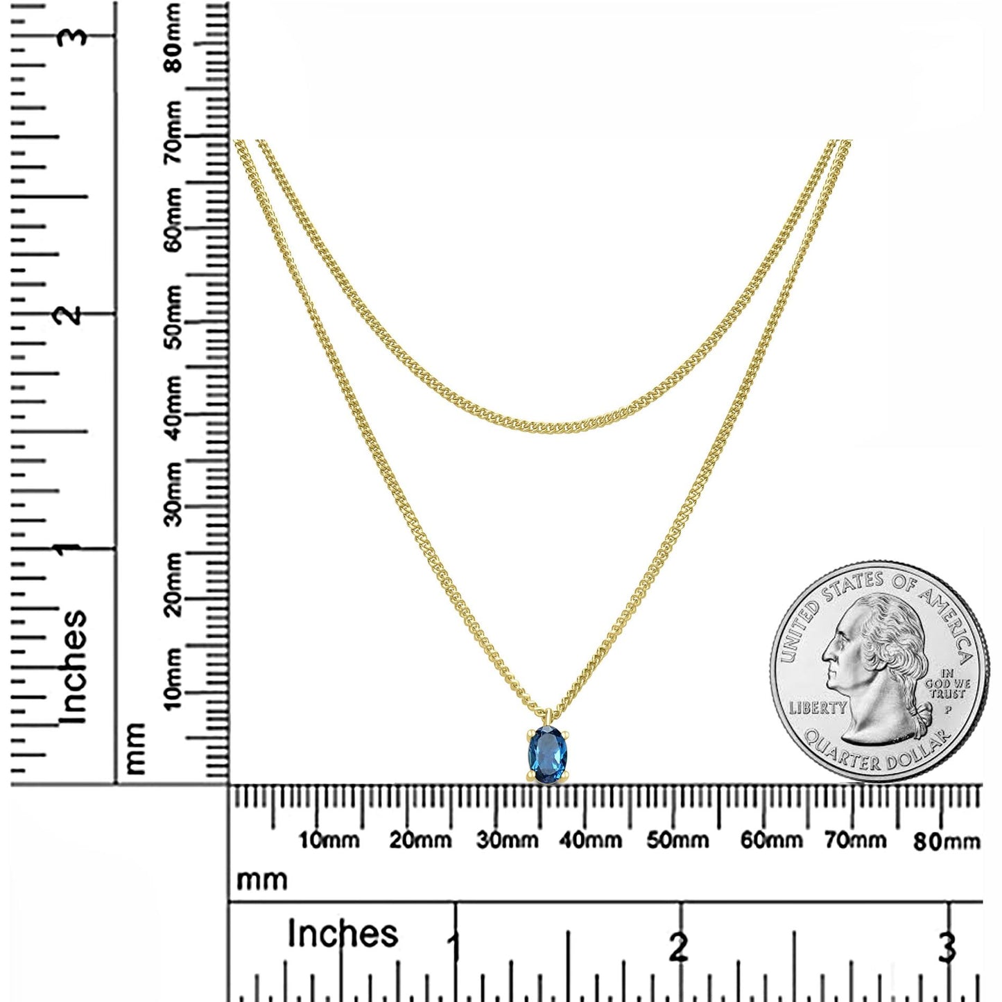 14K Gold Over Sterling Silver Genuine Double Strand London Blue Topaz Gemstone Pendant Necklace, 18 Inches