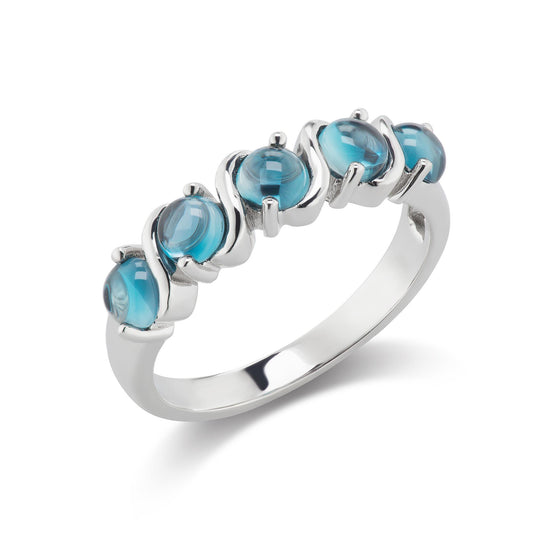 GG Collection Sterling Silver London Blue Topaz 5-Stone Eternity Band Ring, Sizes 7 and 8