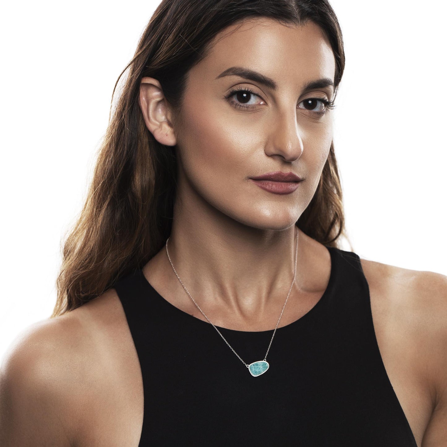 Sterling Silver Genuine Amazonite Pendant Necklace, 18 Inches