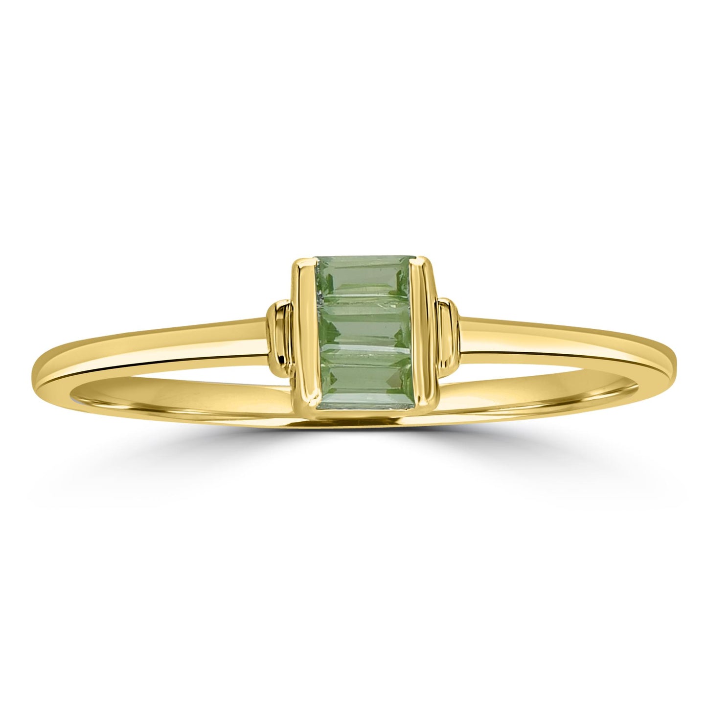 Ava 14k Gold over Sterling Silver Peridot Gemstone Stackable 3-Stone Baguette Ring