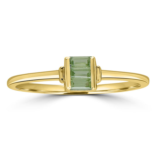 Ava 14k Gold over Sterling Silver Peridot Gemstone Stackable 3-Stone Baguette Ring