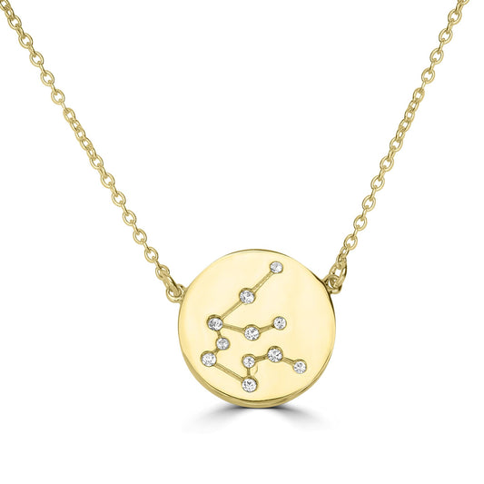 14k Gold Over Brass Aquarius Zodiac Crystal Pendant Necklace 16 in  Inches