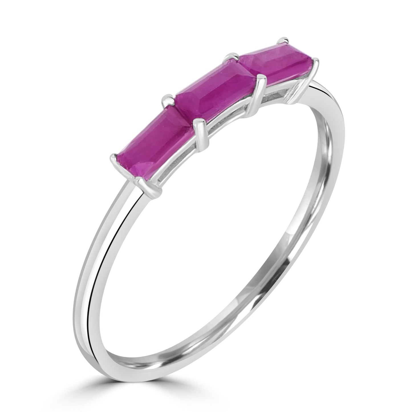 Heidi Sterling Silver Ruby Gemstone Stackable 3-Stone Baguette Ring, Sizes 6 to 8