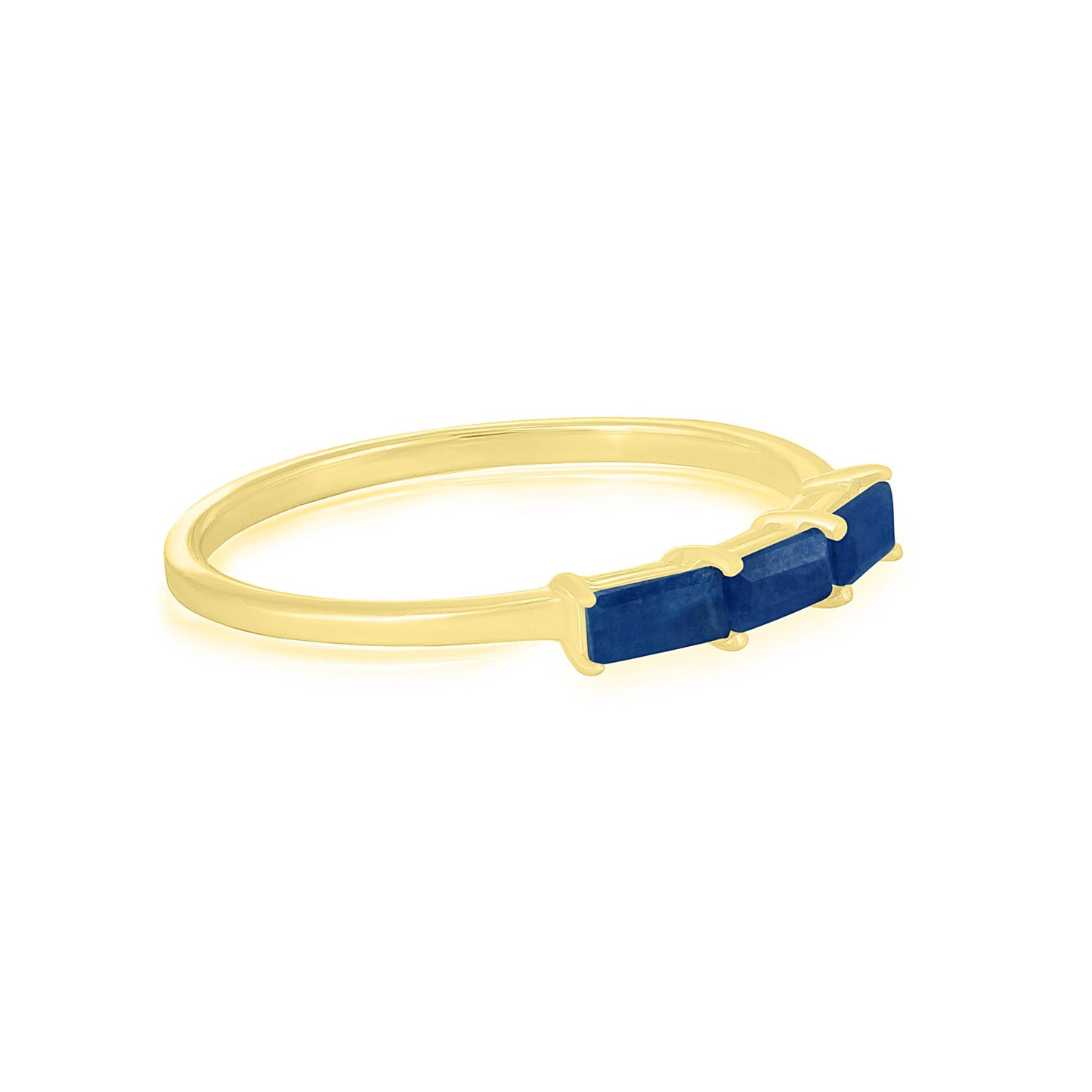 Heidi 14K Gold Over Sterling Silver Blue Sapphire Gemstone Stackable 3-Stone Baguette Ring, Sizes 6 to 8