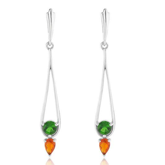 GG Collection Chrome Diopside and Fire Opal Linear Drop Earrings in 925 Sterling Silver