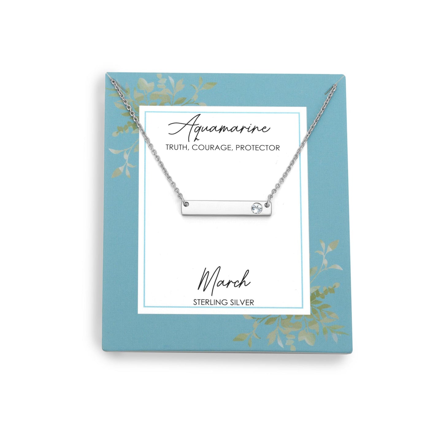 Sterling Silver Aquamarine Bar Necklace, 16 to 20 Inches