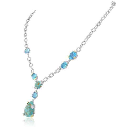 Sterling Silver Sonoran Turquoise, White and Blue Topaz Statement Necklace, 18 inches