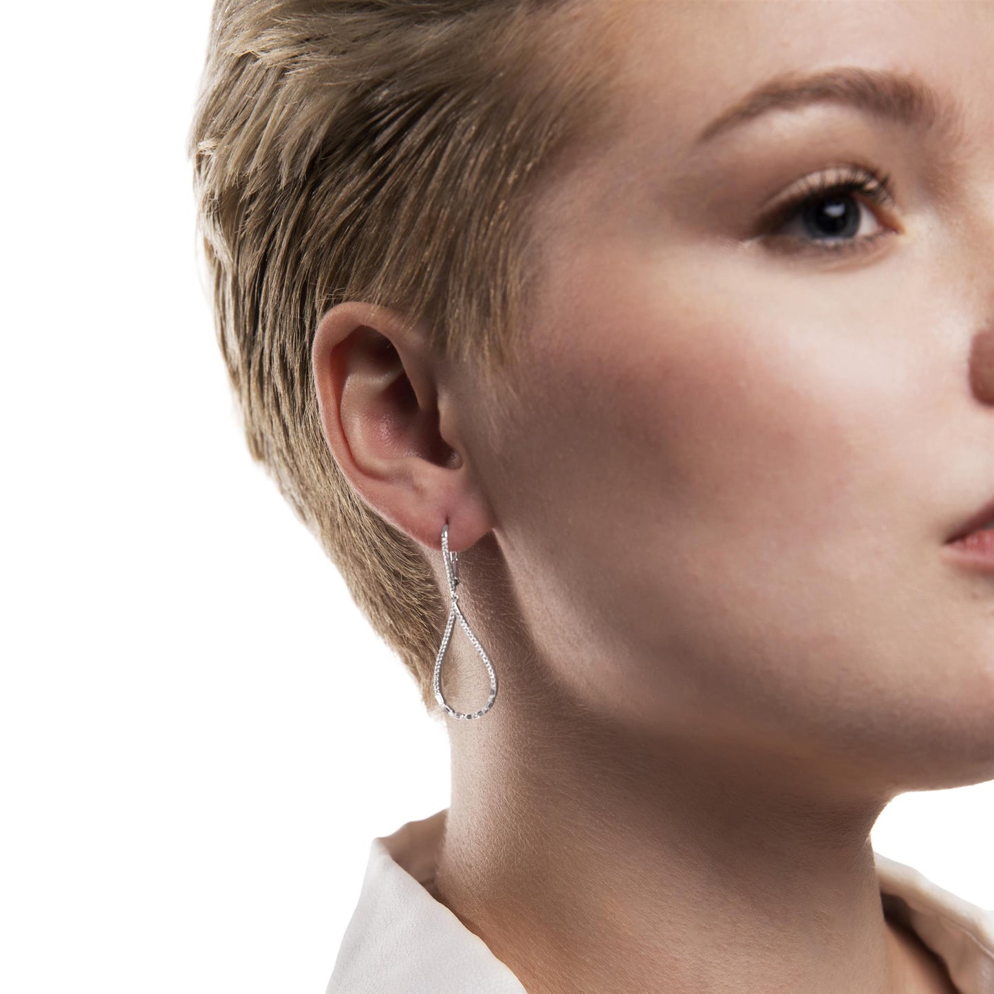 Judy Crowell Jewelry Sterling Silver Open Teardrop Cubic Zirconia Lever Back Drop Earrings