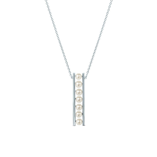 Sterling Silver White Cultured Freshwater Pearl Bar Pendant Necklace