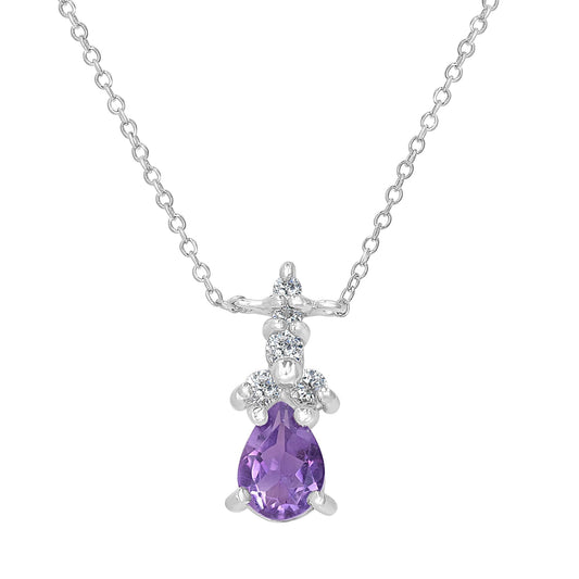 Sterling Silver Amethyst and Cubic Zirconia Pear-Cut Pendant Necklace, 18 Inches