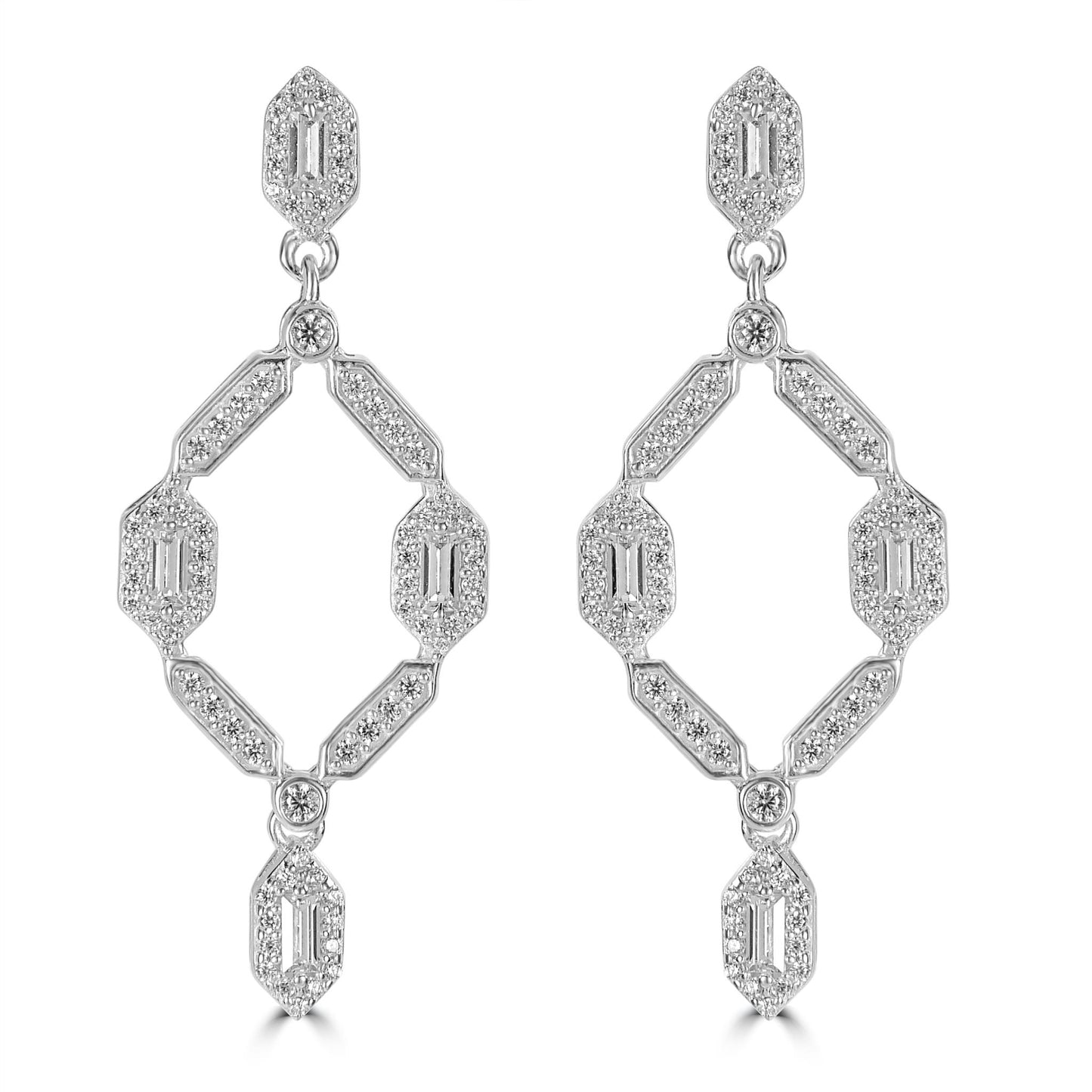 Judy Crowell Jewelry Sterling Silver Fancy Cubic Zirconia Open Drop Earrings
