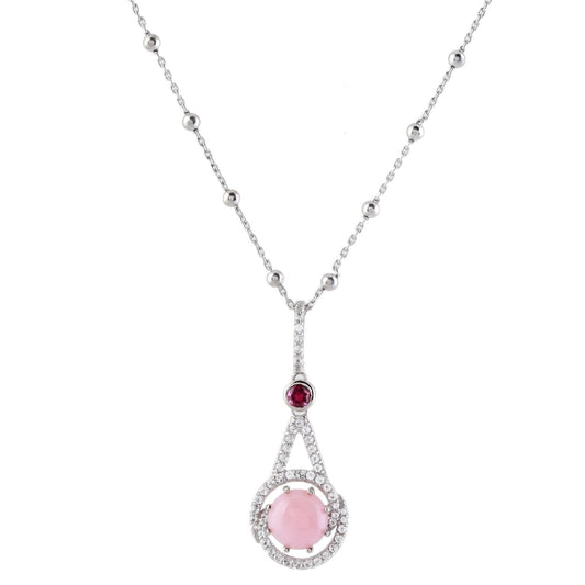 Sterling Silver Pink Opal and Rhodolite Drop Pendant Necklace, 18 inches
