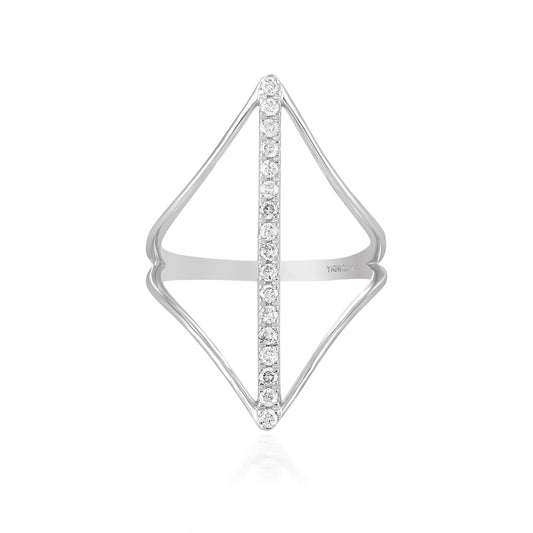 14K White Gold Round Diamond Wave Ring, .22 Carats, Sizes 6 to 8