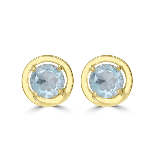 14K Gold over Sterling Silver Sky Blue Topaz Round Stud Earrings