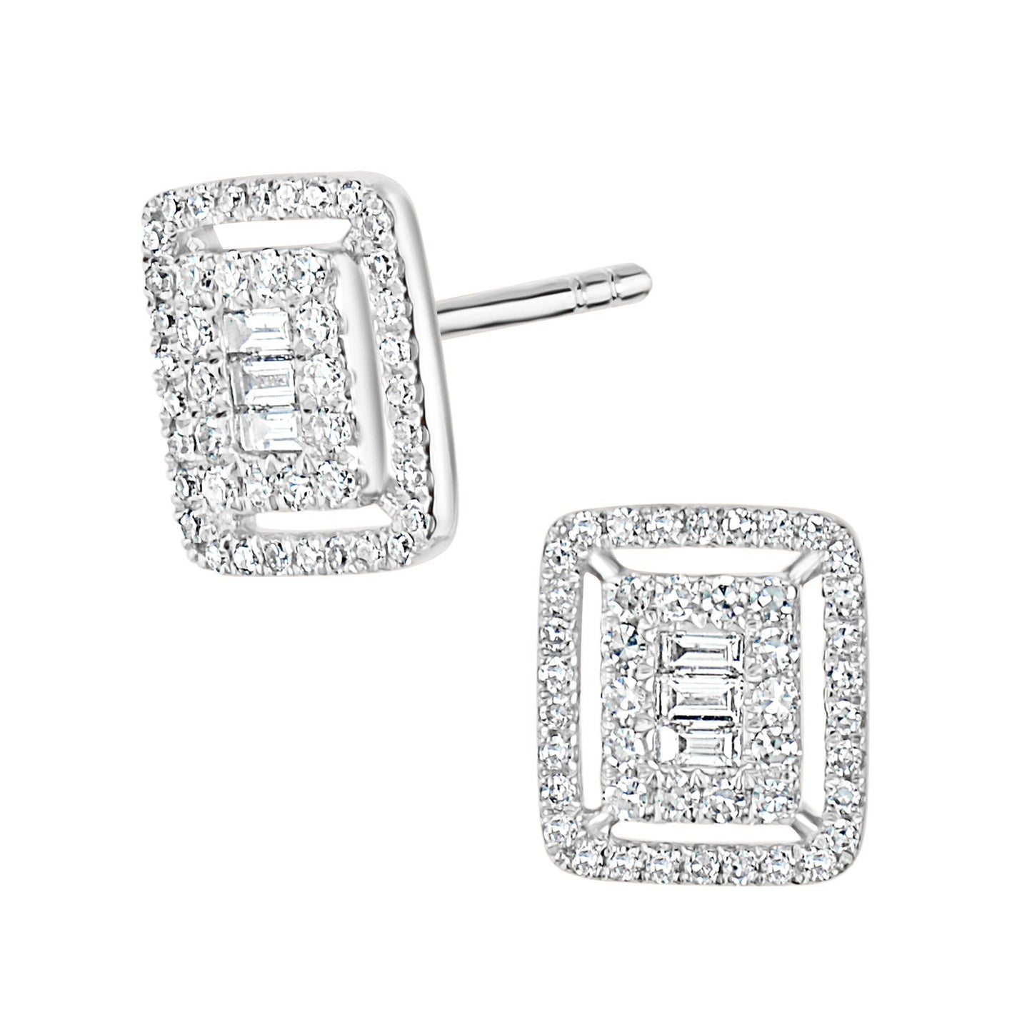 14K White Gold .44 Carat Diamond Rectangular Stud Earrings
