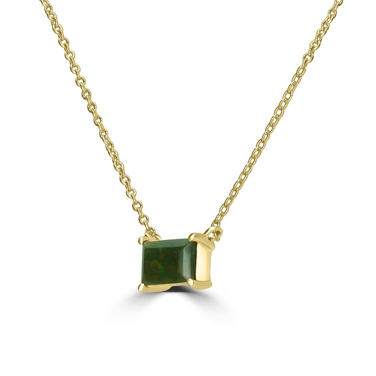 14K Gold over Sterling Silver Genuine Black Opal Baguette Pendant Necklace, 18 Inches