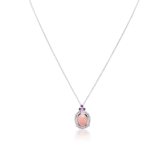 GG Collection Oval Cabochon Pink Opal Pendant Necklace in Sterling Silver