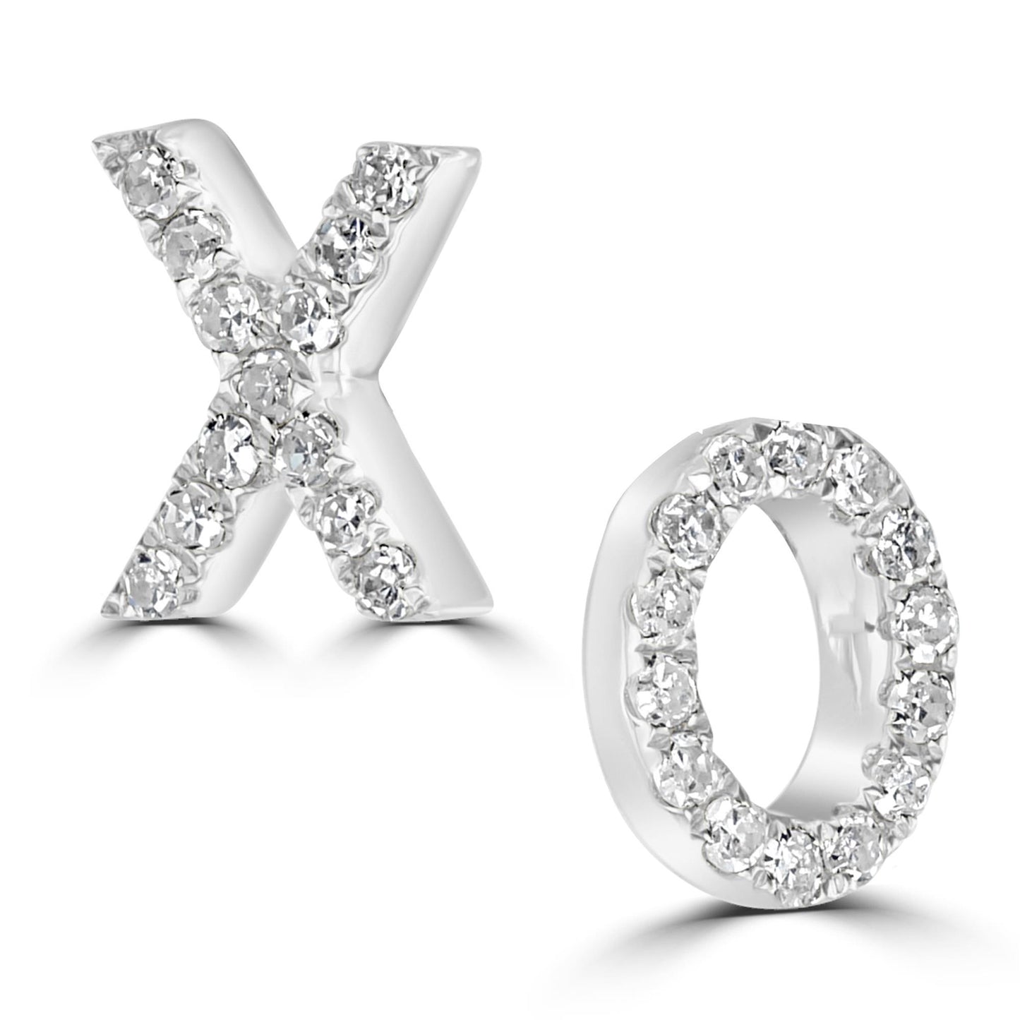 14K White Gold Diamond Stud XO Earrings