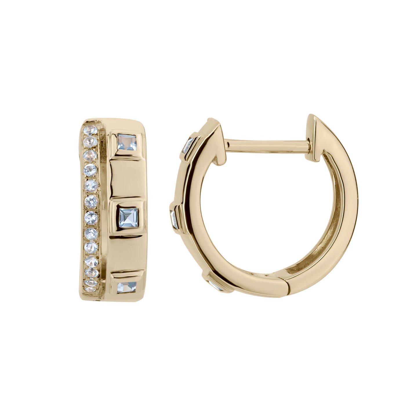 14K Gold .44 Carat Swiss Blue Topaz Huggie Hoop Earrings