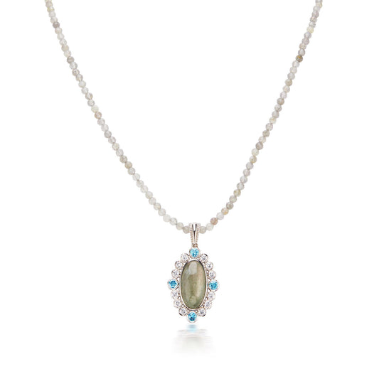 GG Collection  Sterling Silver Labradorite, White Topaz and Swiss Blue Topaz Beaded Pendant Necklace, 18 Inches