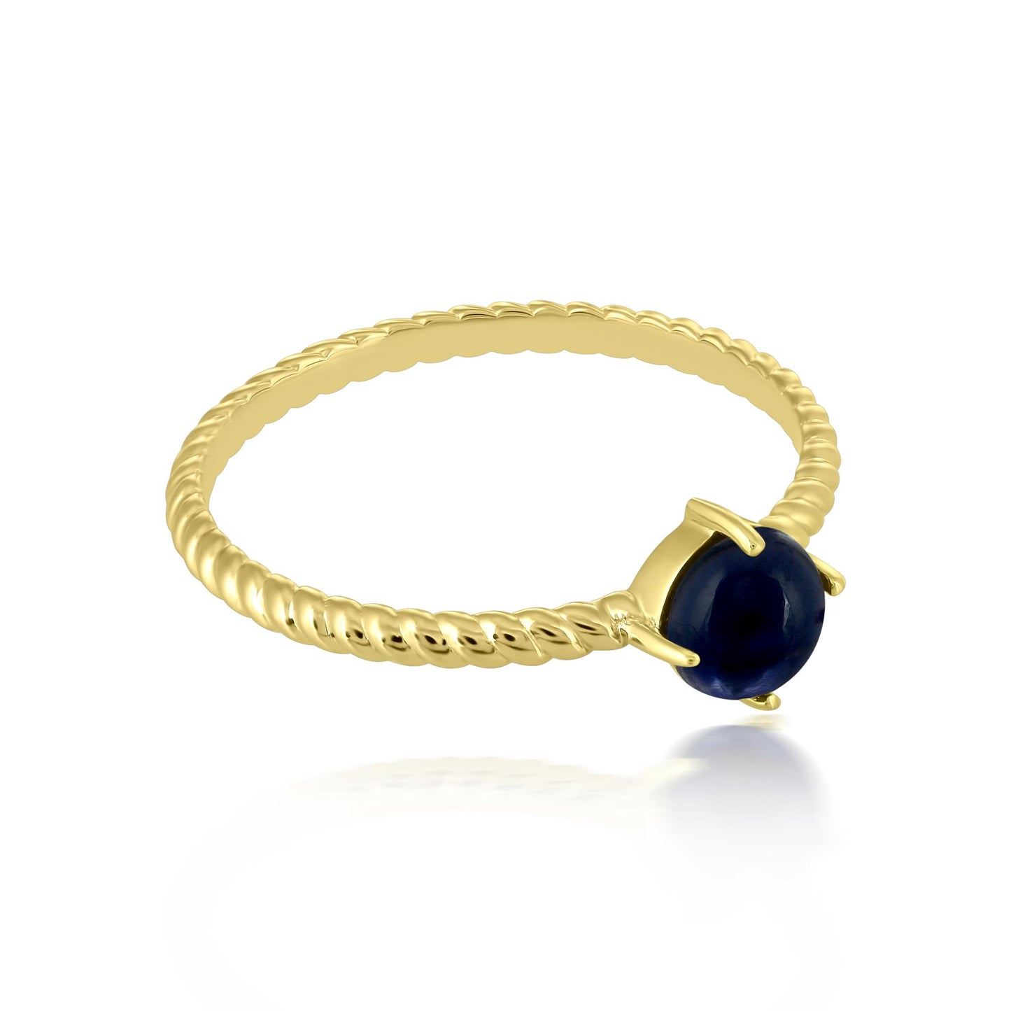 Maya 14K Gold Round Solitaire Iolite Gemstone Stackable Ring, Sizes 5 to 9