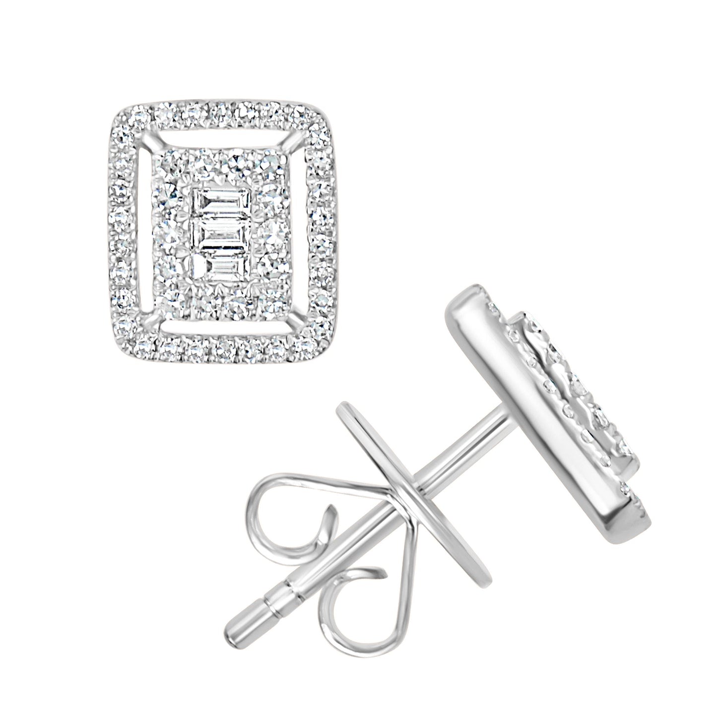 14K White Gold .44 Carat Diamond Rectangular Stud Earrings
