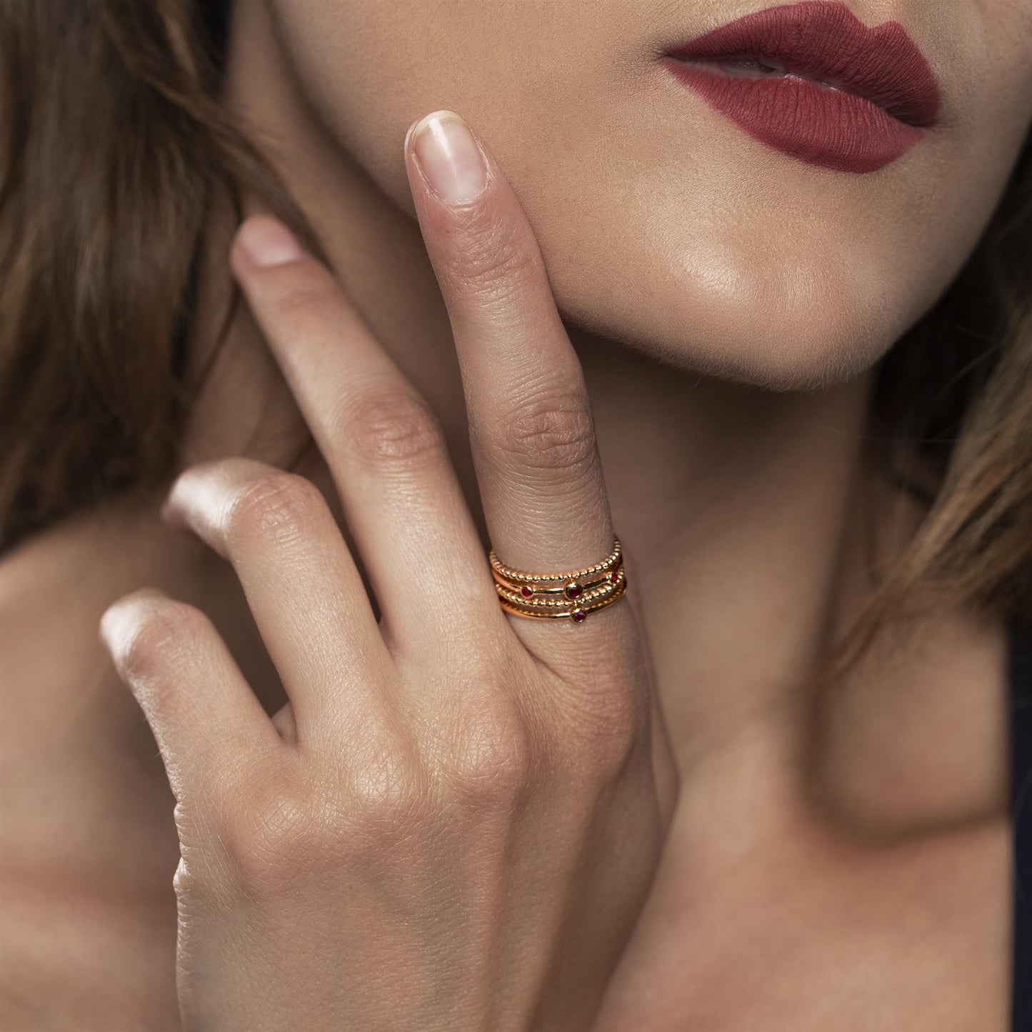 Waverly 14k Gold Ruby Gemstone 4 Row Stackable Ring