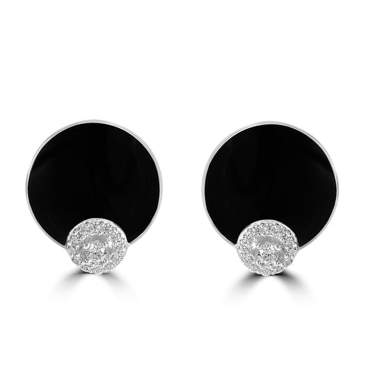 Judy Crowell Jewelry Sterling Silver Black Enamel Cubic Zirconia Stud Earrings