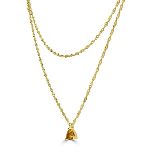 14K Gold over Sterling Silver Genuine Double Strand Citrine Gemstone Pendant Necklace, 18 Inches