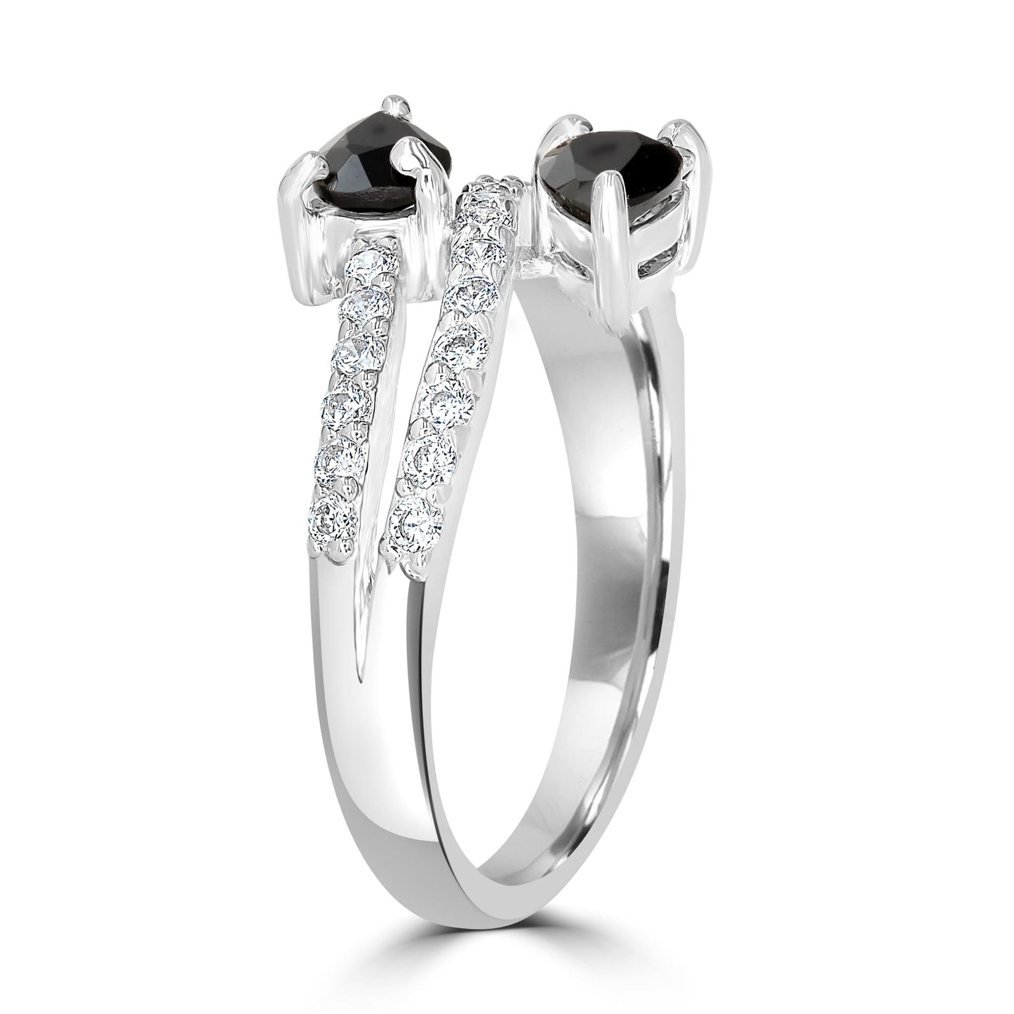 Sterling Silver Black Onyx Cubic Zirconia Pear-Cut Bypass Ring, Sizes 7 to 9