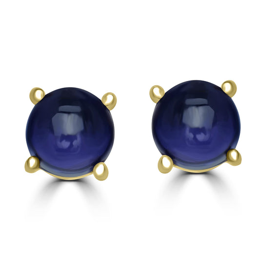 14K Gold Genuine Iolite Round Stud Earrings