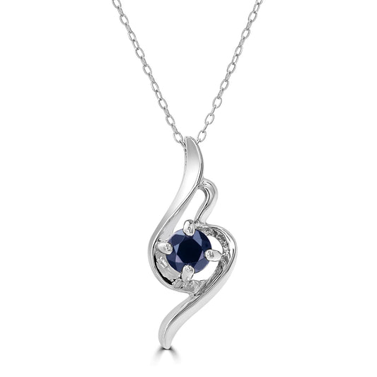 Sterling Silver Black Onyx Gemstone Pendant Cable Necklace, 18 Inches