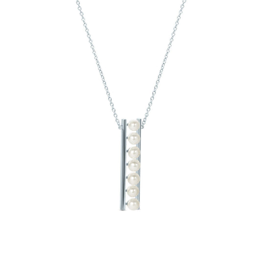 Sterling Silver White Cultured Freshwater Pearl Bar Pendant Necklace