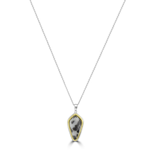 GG Collection 2-Tone Sterling Silver White Buffalo Gemstone Pendant Necklace, 20 Inches