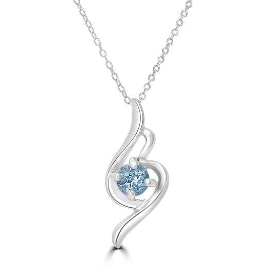 Sterling Silver Blue Topaz Pendant Cable Necklace, 18 Inches