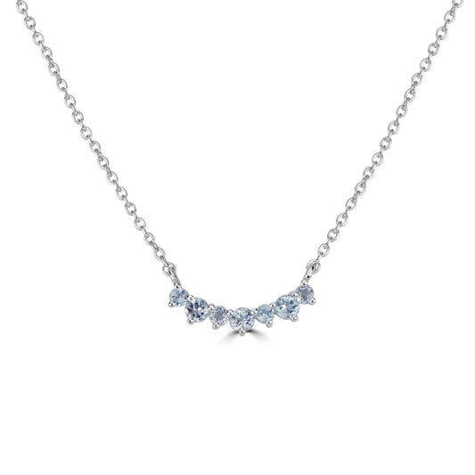 Grace Sterling Silver Genuine Aquamarine Gemstone Curved Bar Necklace, 18 Inches