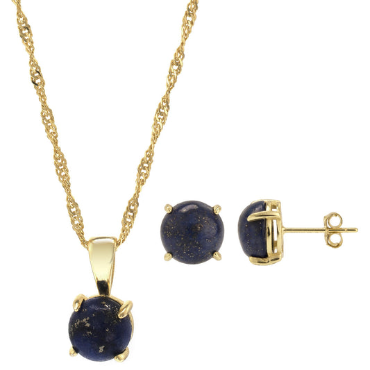 14K Gold Over Sterling Silver Lapis 18 Inch Pendant Necklace and Earring Set