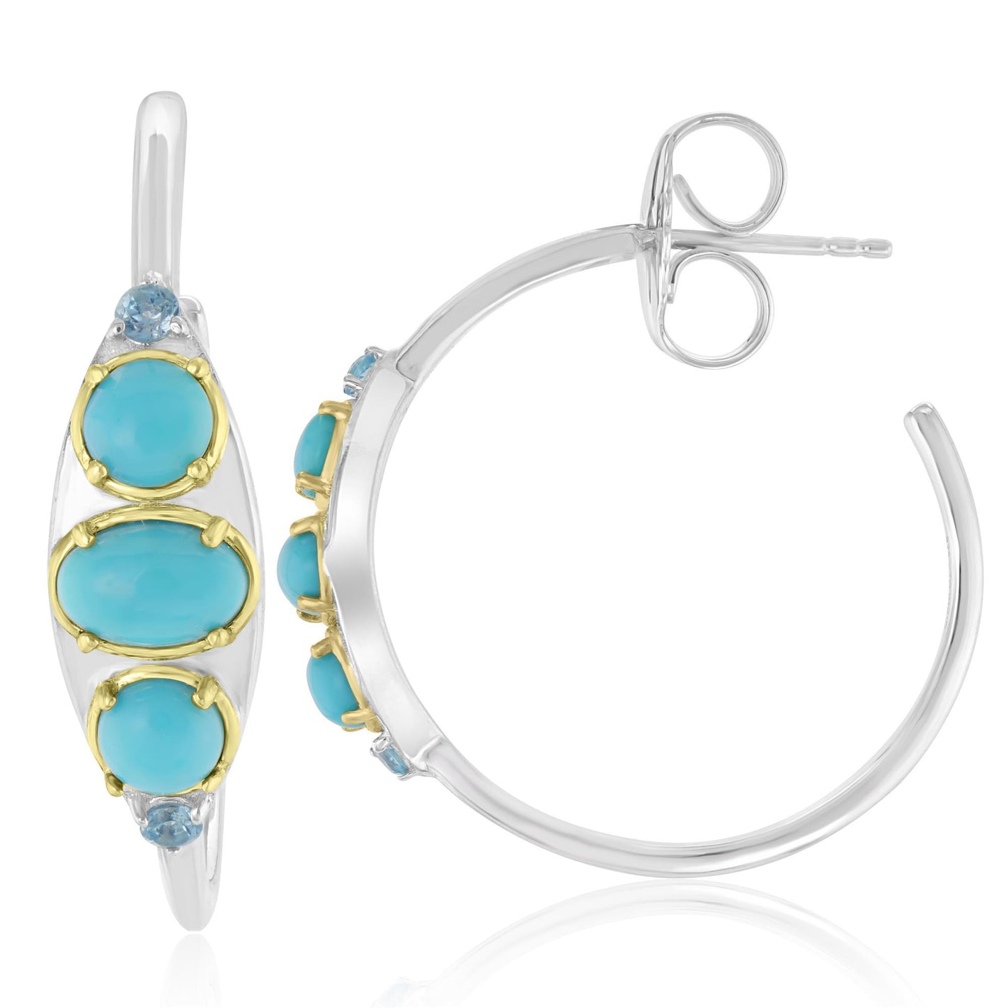 Sterling Silver Sleeping Beauty Turquoise and Swiss Blue Topaz Gemstone Hoop Earrings
